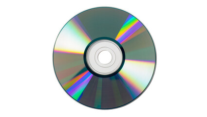 Isolated compact disc, digital data storage medium with colorful reflective surface © Maria