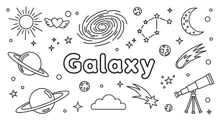 The sbbnvklSBFS  illustration depicts a vibrant galaxy scene with celestial bodies and telescope. © Hussnain