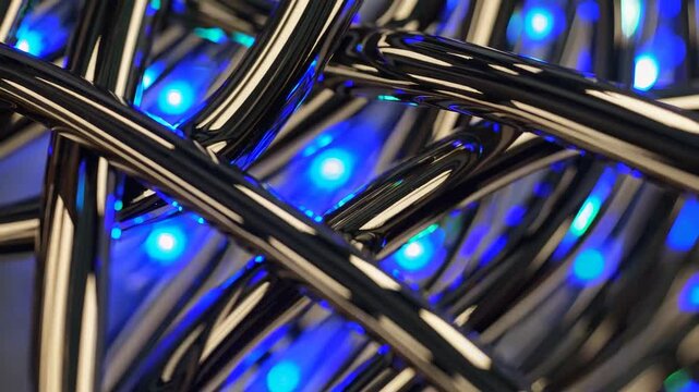 Blue illuminated metallic cables abstract technology texture