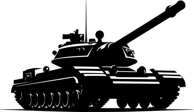 Black silhouette of a military tank with a long barrel and tracks