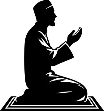 Muslim man in prayer on a mat in a devoted posture