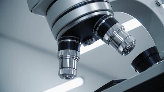 Microscope objective lenses closeup laboratory equipment