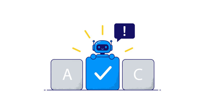 Robot checking correct answer on keyboard button