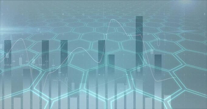 Animation of statistics and data processing on grey background