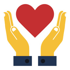 Obraz premium Two Yellow Hands Holding Red Heart Vector Icon