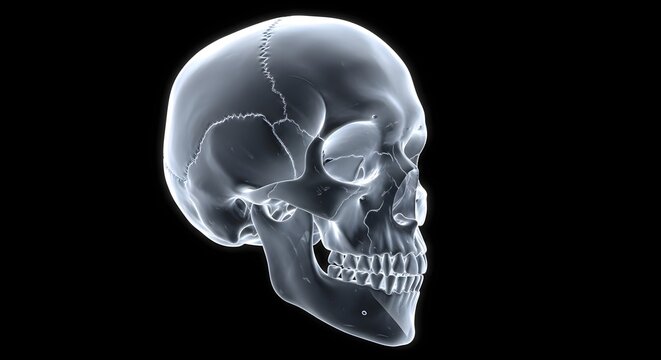 Human skull x ray image with detailed bone structure