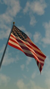 An American flag waving in the sky during the Memorial Day celebration