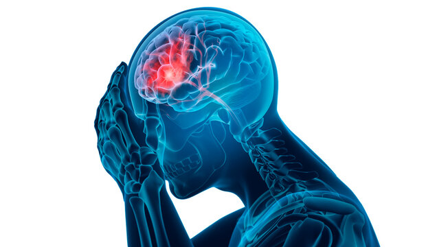 Man with a headache - Brain Stroke - X ray 3D Illustration with white background