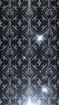 Elegant Monochrome Art Deco Background with Shimmering Silver Geometric Patterns