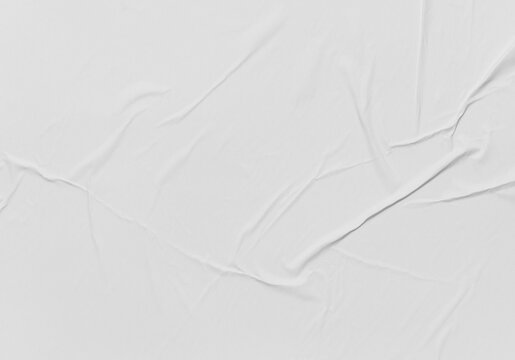 white paper wrinkled poster template ,blank glued creased paper sheet mockup.white poster mockup on wall. empty paper mockup