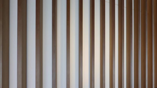 Abstract wooden vertical slats with soft lighting and gradient in slow motion. Suitable for background, interior design, luxury and modern architectural video concepts.