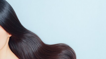 Fototapeta premium Sleek shiny black hair against minimal blue background