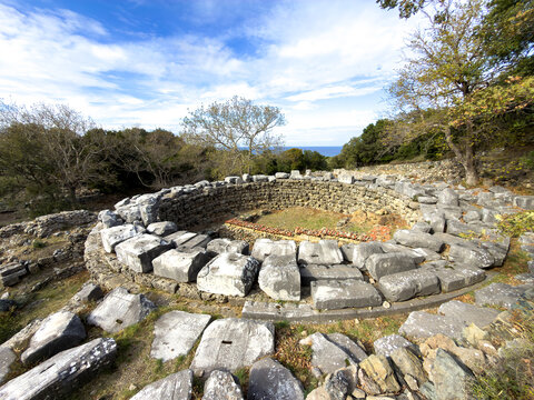 Samothraki Paleopoli, Sanctuary of the Great Gods. Ancient stone tholos ruins revealing historical architecture at the sanctuary of the great gods.