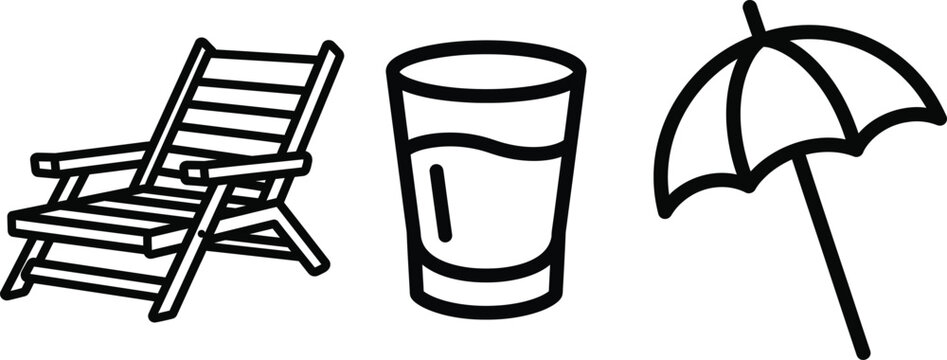 Summer activities icons include deck chair drink and umbrella for vacation fun