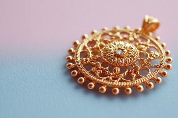 Fototapeta premium Macro of intricate gold jewelry pendant