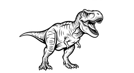 Detailed Line Art of a Tyrannosaurus Rex with Open Mouth. © Pras