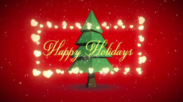 Animation of happy holidays text over christmas tree on red background