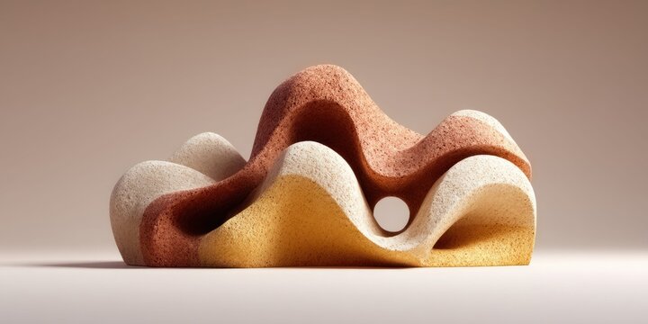 Abstract organic sculpture with layered wavy forms and a central spherical void