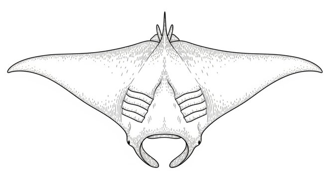 Detailed Line Art Depiction of a Manta Ray.
