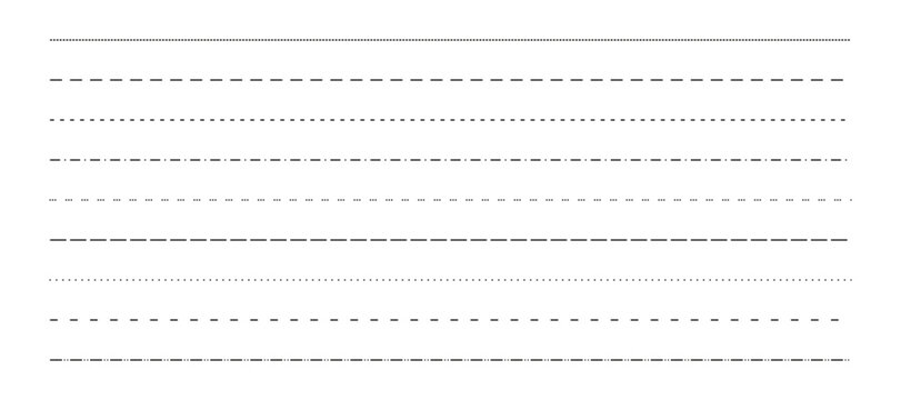 Line border dash set for dot black and cut design notebook. Pattern straight vector for abstract background collection and cross cute decorative. Line divider dotted for dash graphic here.