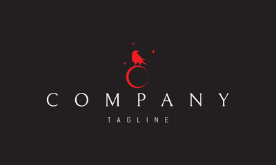 Fototapeta premium A vector red logo featuring a crow sitting on the moon, symbolizing mystery, wisdom, night, and mystical connection with the celestial world.