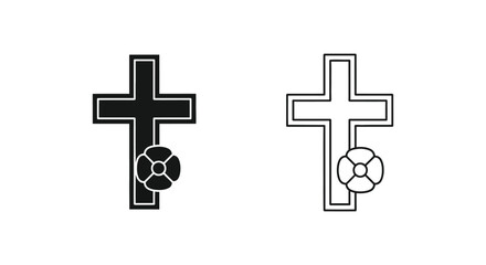 Obraz premium Christian Cross with Poppy Flower Vector Icon Set