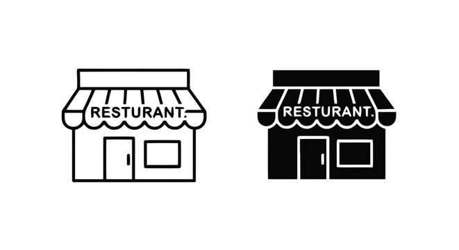 Vector illustration&nbsp;of restaurant building icon set, outline and solid style vector illustration on a transparent background