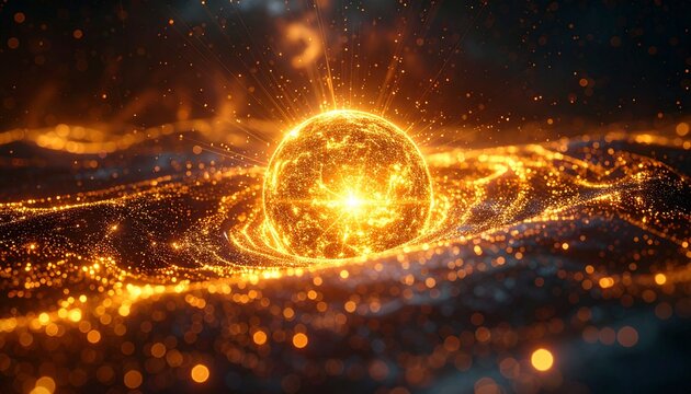 ゴールドAIコア発光粒子背景コピースペース