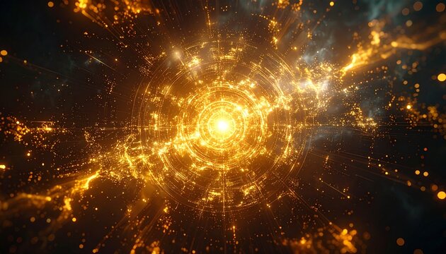 ゴールドAIコア発光粒子背景コピースペース