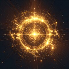 Obraz premium ゴールドAIコア発光粒子背景コピースペース