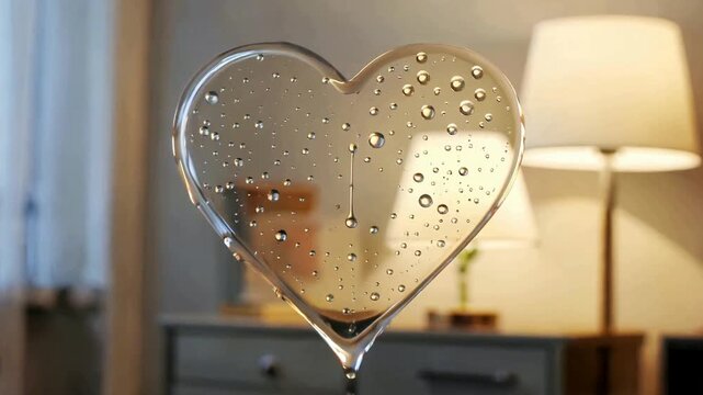 Glass Heart Ornament with Water Drops.