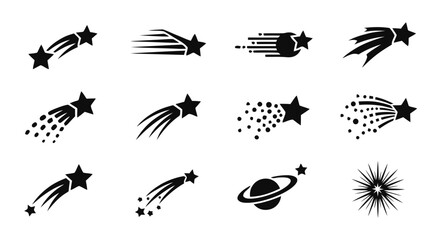 Fototapeta premium Vector illustration&nbsp;of set of shooting stars and comet icons, vector illustration on a transparent background