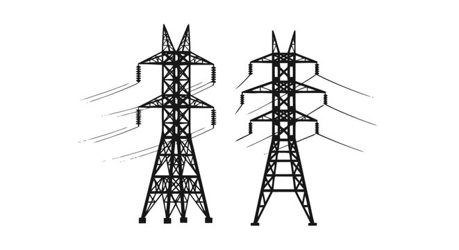 Vector illustration&nbsp;of high voltage electricity tower icon set on a transparent background