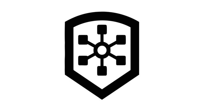 Vector illustration&nbsp;of shield icon with network connection symbol inside on a transparent background