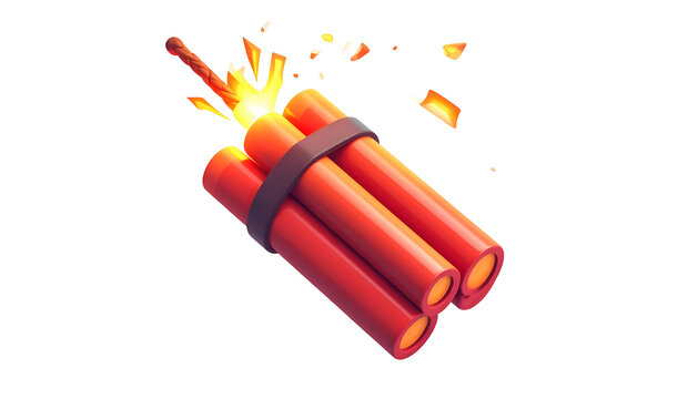 Dynamite sticks with burning fuse isolated against black backdrop for graphic elements