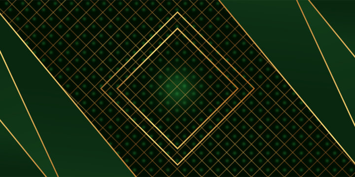 abstract greeb background with gold lines. green textured background. isolated background and golden light.