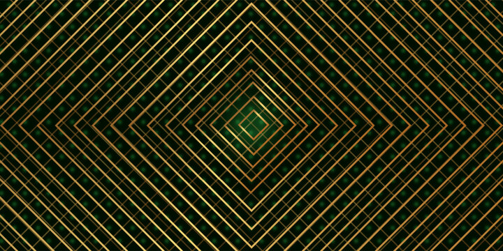 abstract greeb background with gold lines. green textured background. isolated background and golden light.