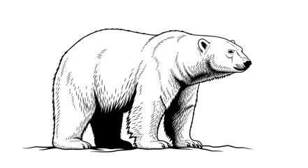 Fototapeta premium Majestic Polar Bear Standing Tall in a Detailed Black and White Illustration.