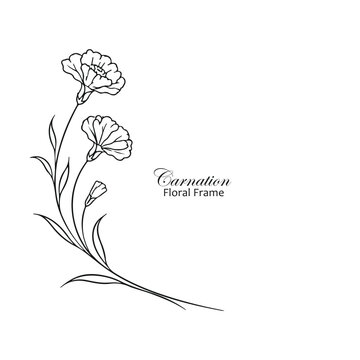 Delicate Carnation Flower Frame Vector | Ultra Minimal Botanical Design | Elegant Line Art Border for Invitations, Cards & Wedding Stationer