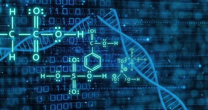 Animation of dna strand and scientific data processing over binary coding