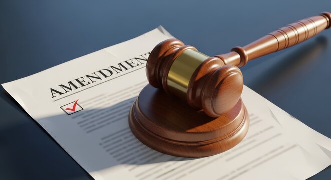 Wooden gavel on legal amendment document paper