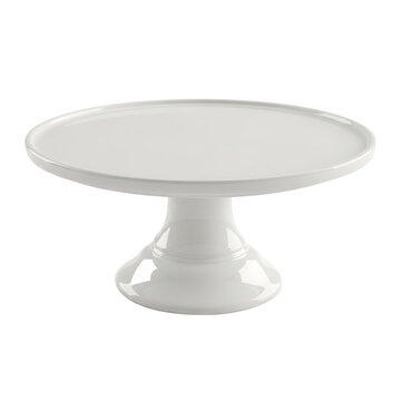 A white ceramic cake stand on an isolated transparent background