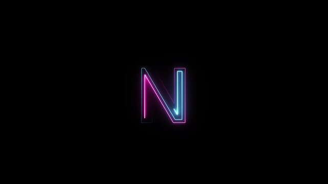 Neon letter N with alpha channel, neon alphabet, english alphabet in neon style with a transparent background