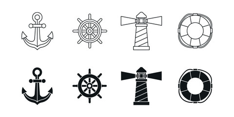 Fototapeta premium Nautical symbols and anchors collection