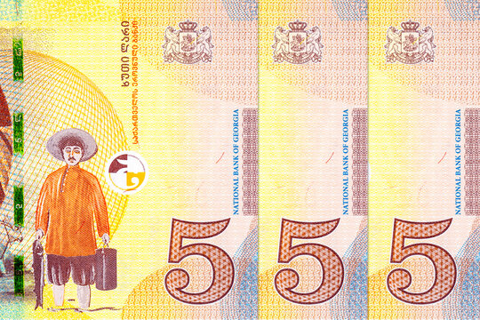 5 Georgian Lari Banknote Featuring Artist Niko Pirosmani Art and Rural Life. New Money of Georgia.