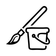 Logo men at work. Dibujo sencillo con líneas de un pincel con un cubo de pintura © teracreonte