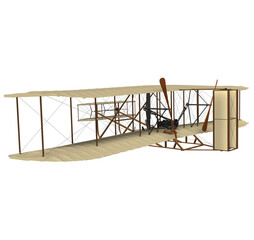 3D Rendering Illustration rear view of the First Airplane (Flyer I) designed and made by the Wright Brothers. Its first flight took place on December 17, 1903, in Kitty Hawk (North Carolina). © J J Osuna Caballero