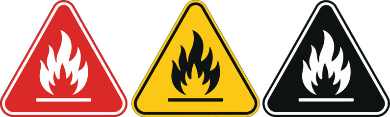 Triangular flammable warning hazard sign vector set, fire safety and danger symbol © Ayat 04