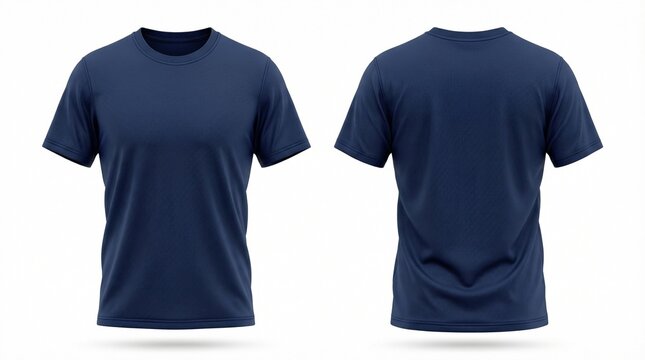 Navy Blue Mesh Crew Neck T-Shirt Mockup Front and Back View
