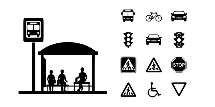 Bus Stop Sign Silhouette